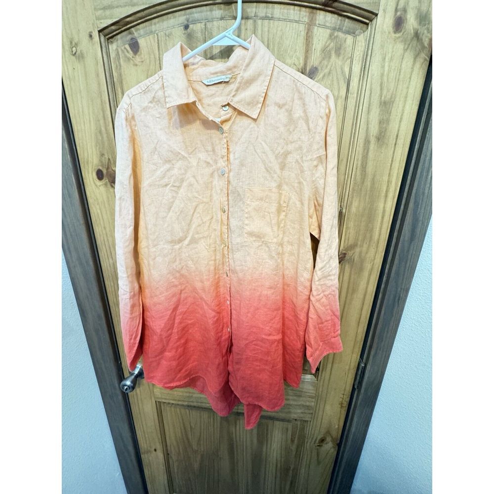 Soft Surroundings Tunic Top Women's Dip Dye Peach Pink Ombre Cotton‎ Size XL